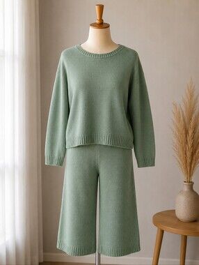 💚Nasty Gal Knit Lounge Set – Sweater & Wide Leg Knit Pants | Size M